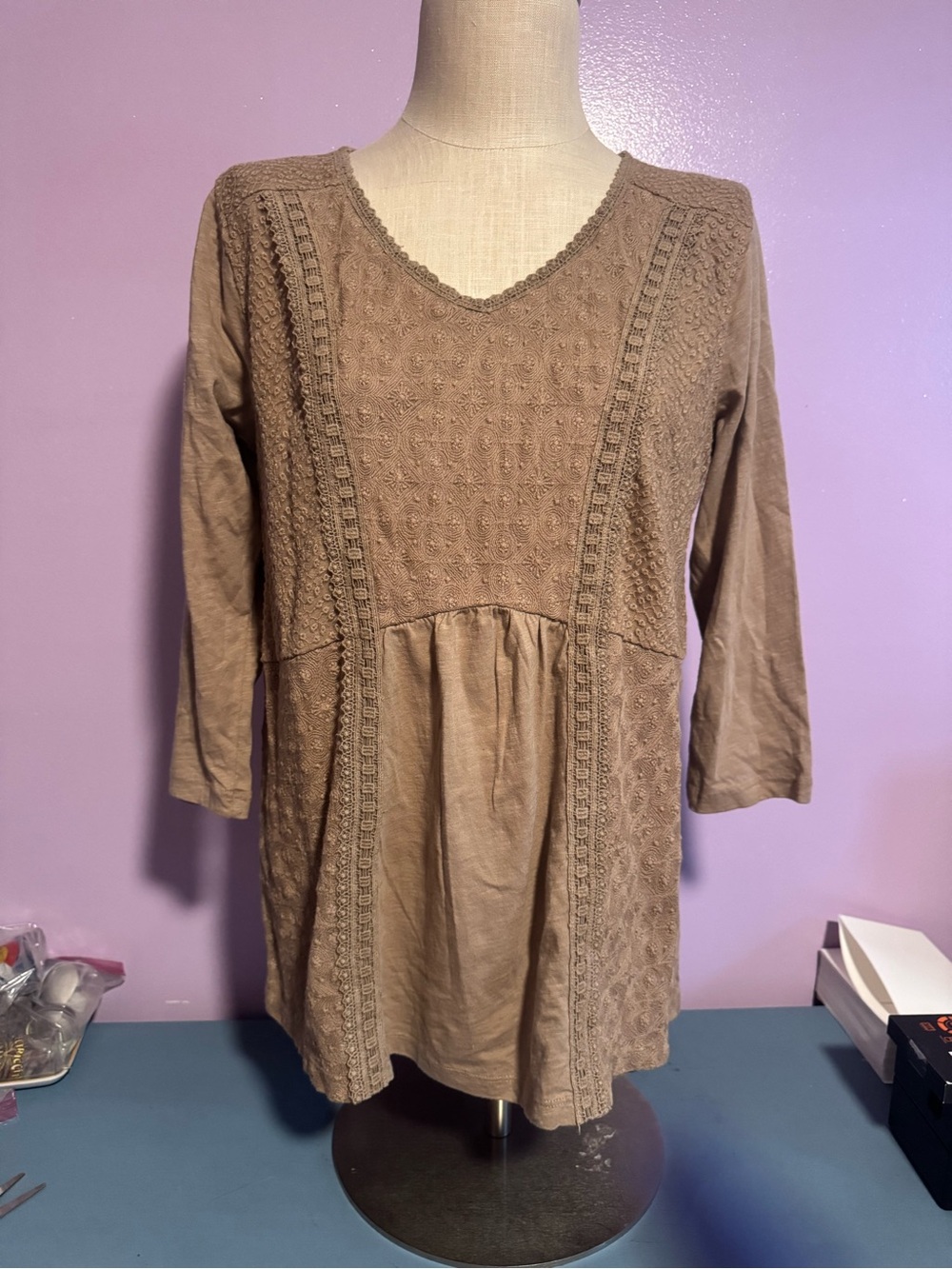 Lavish Neutral Taupe Knit Tunic Top